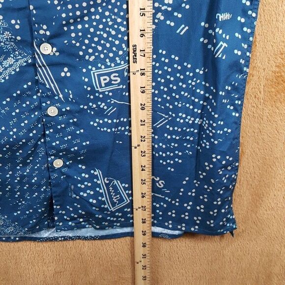 PAUL SMITH Camp Shirt Mens Large Teal Button Up Casual Logo Short Sleeve $175 - Picture 7 of 8